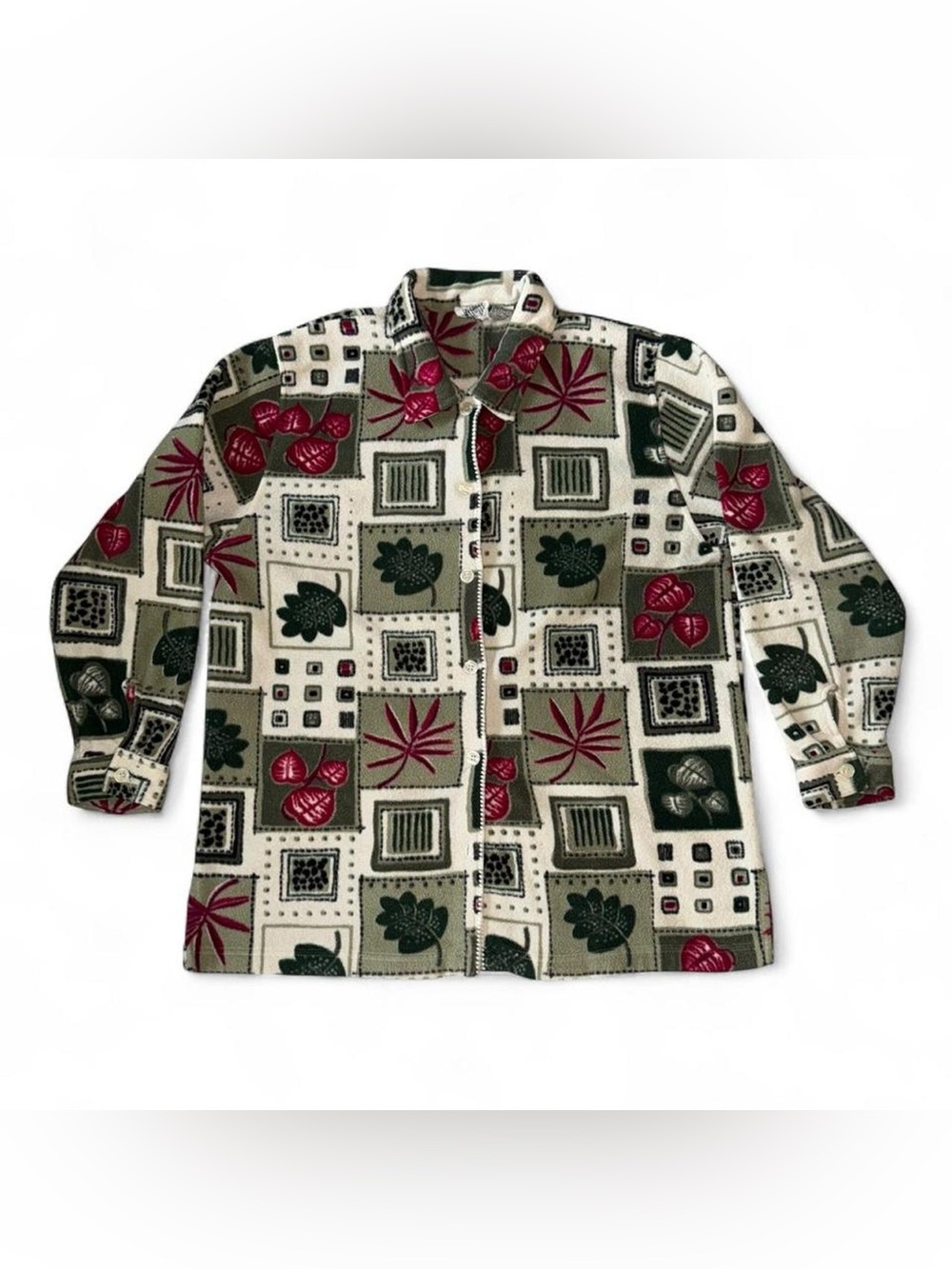 Jason Maxwell Vintage 90's Fleece Shirt Jacket Shacket Button Up Embroidered